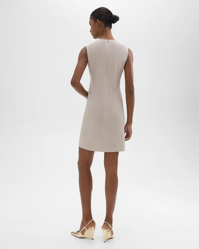 Women Dresses Theory Sleeveless Fitted Dress In Good Wool Sand Melange