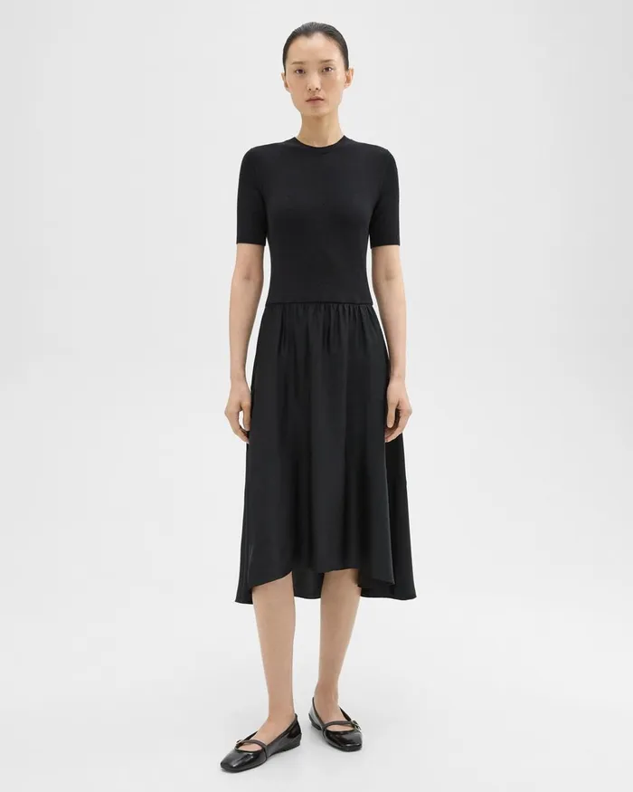 Women Dresses Theory WoolViscose Combo Dress Blackblack
