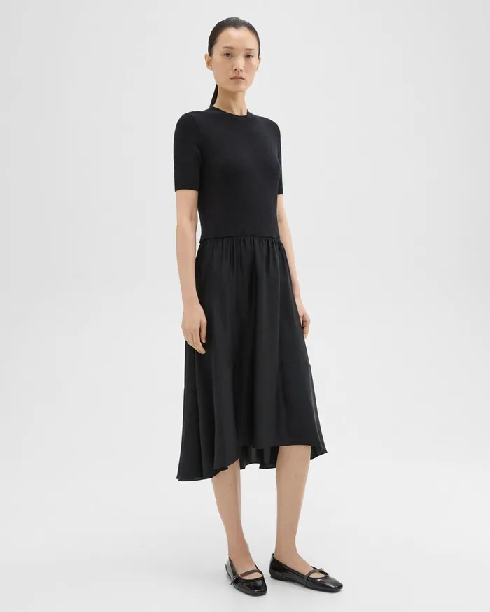 Women Dresses Theory WoolViscose Combo Dress Blackblack