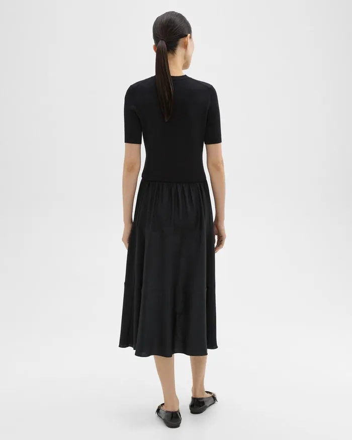 Women Dresses Theory WoolViscose Combo Dress Blackblack