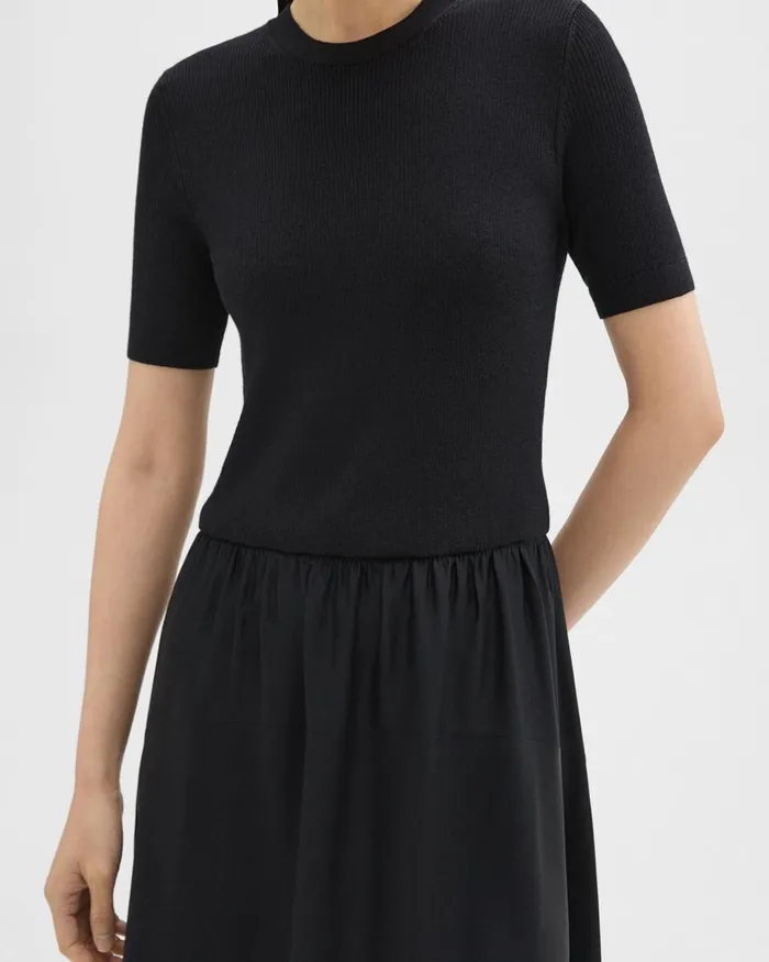 Women Dresses Theory WoolViscose Combo Dress Blackblack