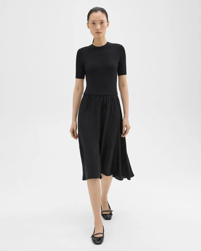Women Dresses Theory WoolViscose Combo Dress Blackblack