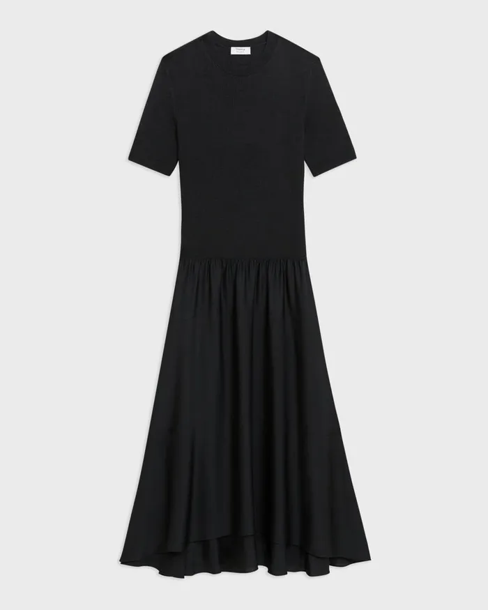 Women Dresses Theory WoolViscose Combo Dress Blackblack