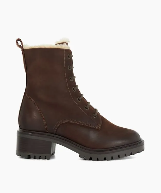 Women Dune London Ankle Boots Chunky FauxFur Lined Boots Brown