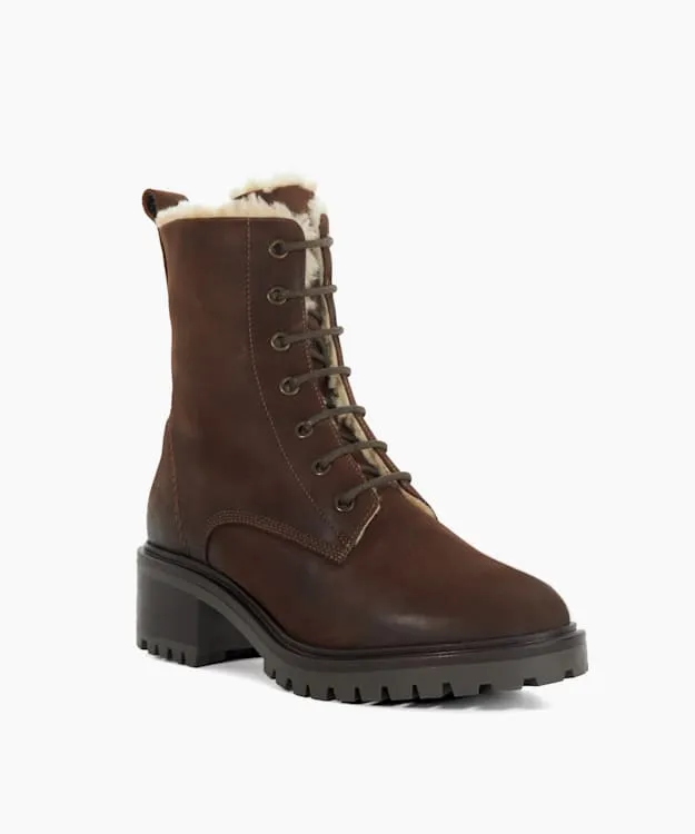 Women Dune London Ankle Boots Chunky FauxFur Lined Boots Brown