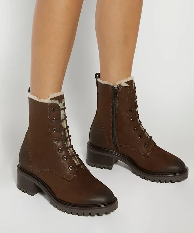 Women Dune London Ankle Boots Chunky FauxFur Lined Boots Brown