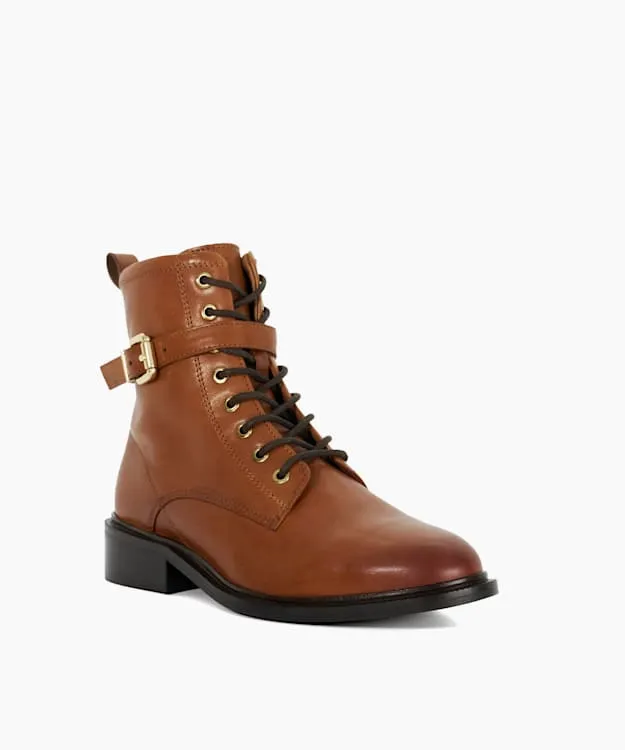 Women Dune London Ankle Boots Chunky Lace Up Buckle Boots Brown