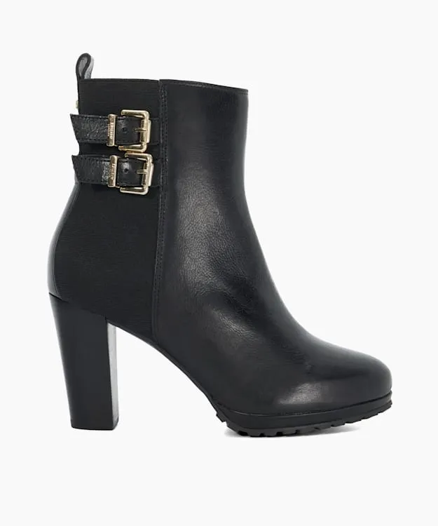 Women Dune London Ankle Boots Double Buckle Block Heel Boots Black