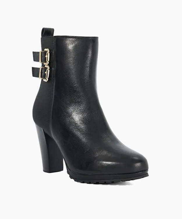 Women Dune London Ankle Boots Double Buckle Block Heel Boots Black