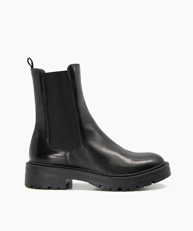 Women Dune London Ankle Boots Leather Cleated Biker Boots Black