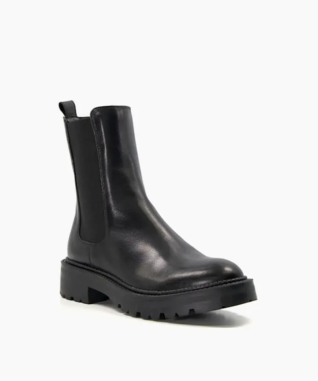 Women Dune London Ankle Boots Leather Cleated Biker Boots Black
