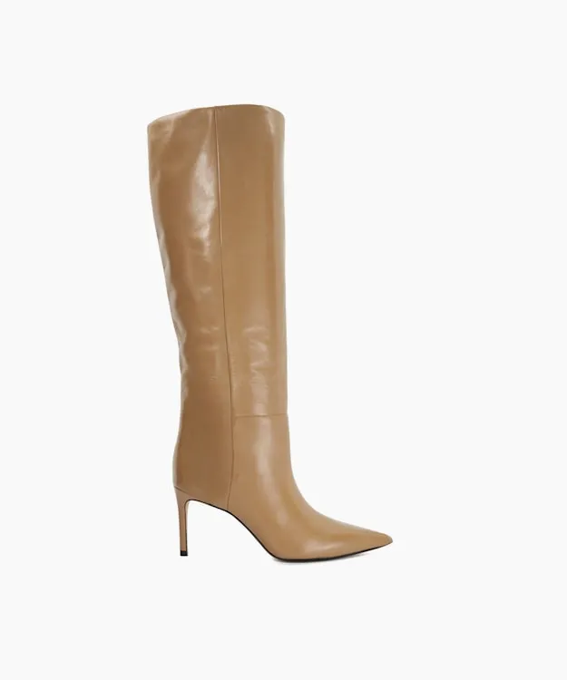 Women Dune London Brown Boots Leather Pull On Knee High Boots Brown