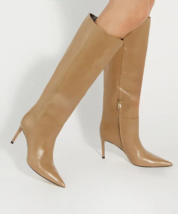 Women Dune London Brown Boots Leather Pull On Knee High Boots Brown