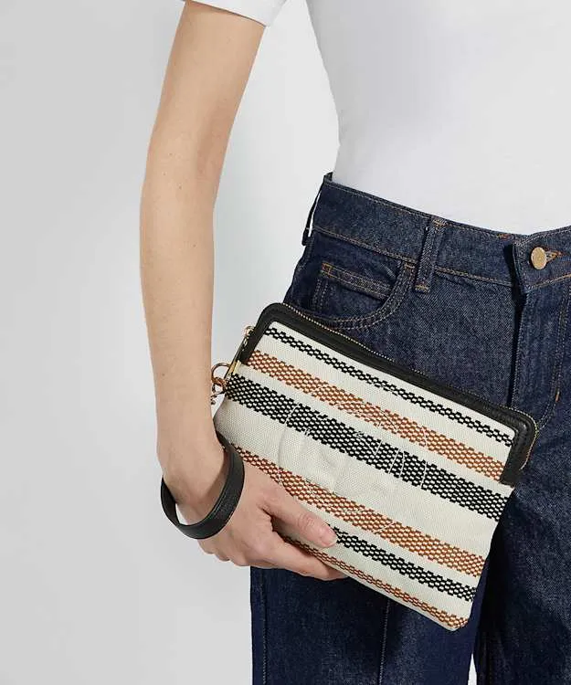 Women Dune London Clutch Bags Canvas Zip Up Wristlet Pouch Brown