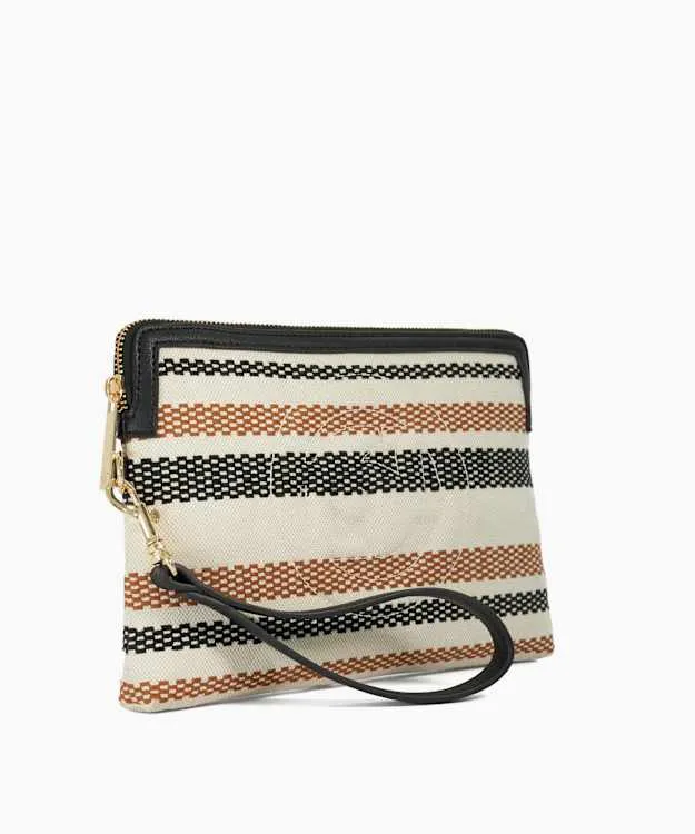 Women Dune London Clutch Bags Canvas Zip Up Wristlet Pouch Brown