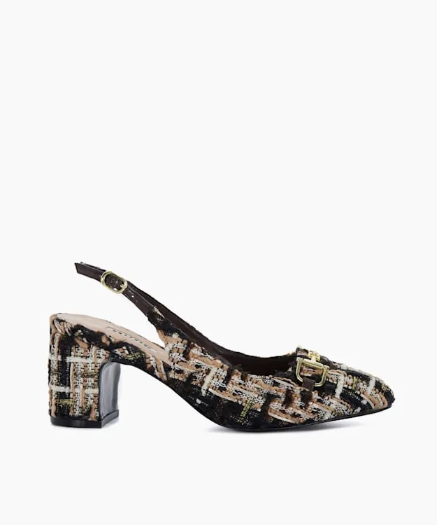 Women Dune London Court Shoes Brand Snaffle BlockHeeled Slingback Courts Brown