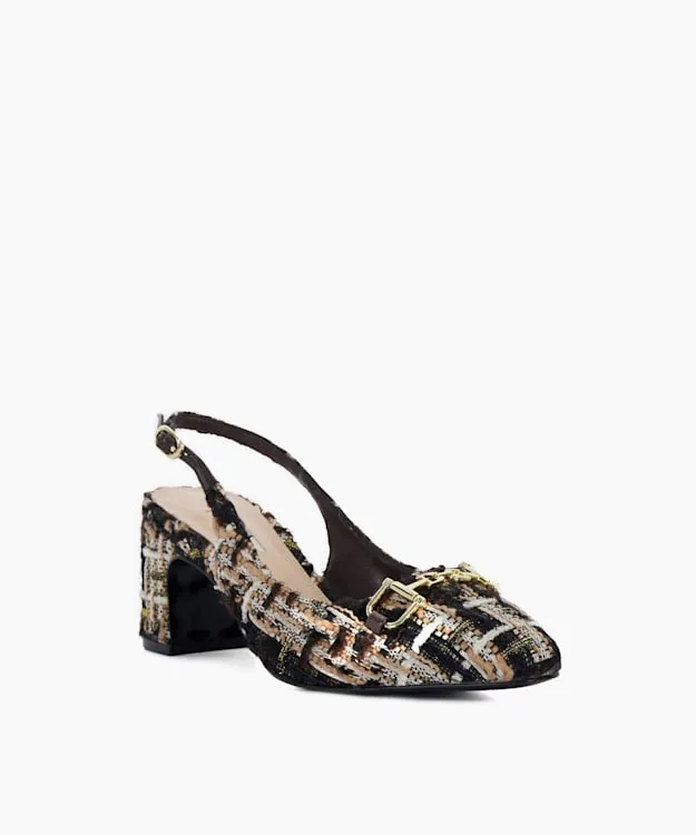 Women Dune London Court Shoes Brand Snaffle BlockHeeled Slingback Courts Brown
