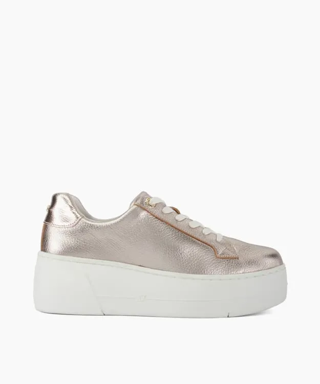 Women Dune London Flat Shoes Lace Up Flatform Trainers Metallic