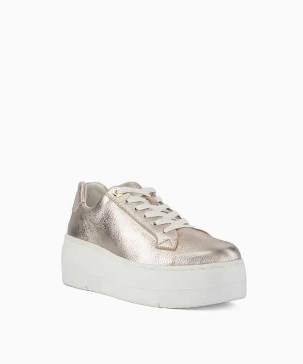 Women Dune London Flat Shoes Lace Up Flatform Trainers Metallic
