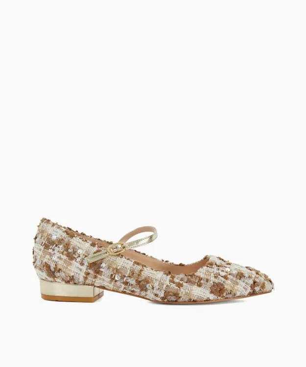 Women Dune London Flat Shoes Textured Low Heel Mary Janes Neutral