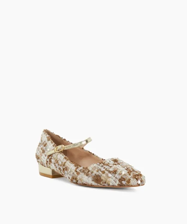 Women Dune London Flat Shoes Textured Low Heel Mary Janes Neutral