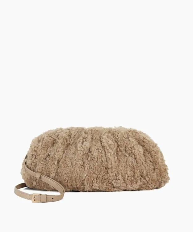 Women Dune London Handbags Oversized Faux Fur Handheld Clutch Brown