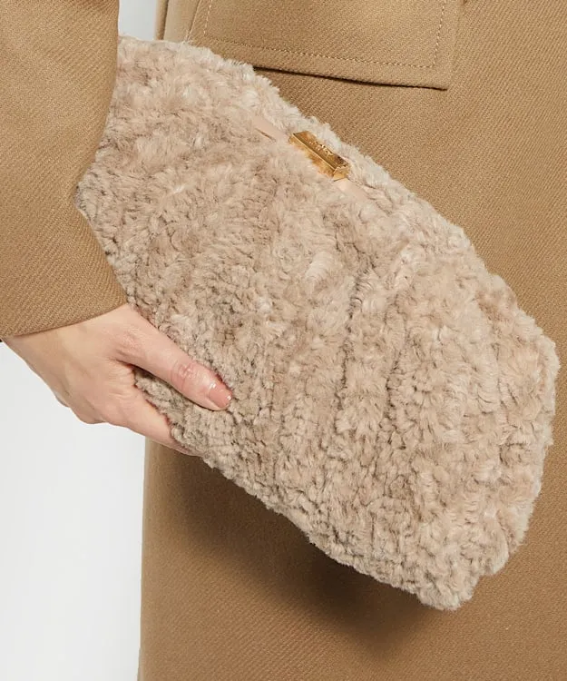 Women Dune London Handbags Oversized Faux Fur Handheld Clutch Brown