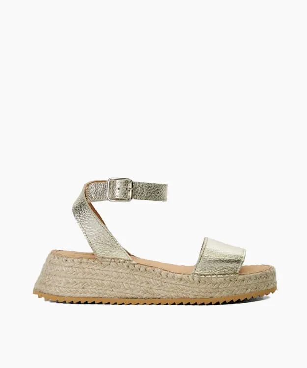 Women Dune London Heeled Sandals Leather Raffia Flatform Sandals Metallic