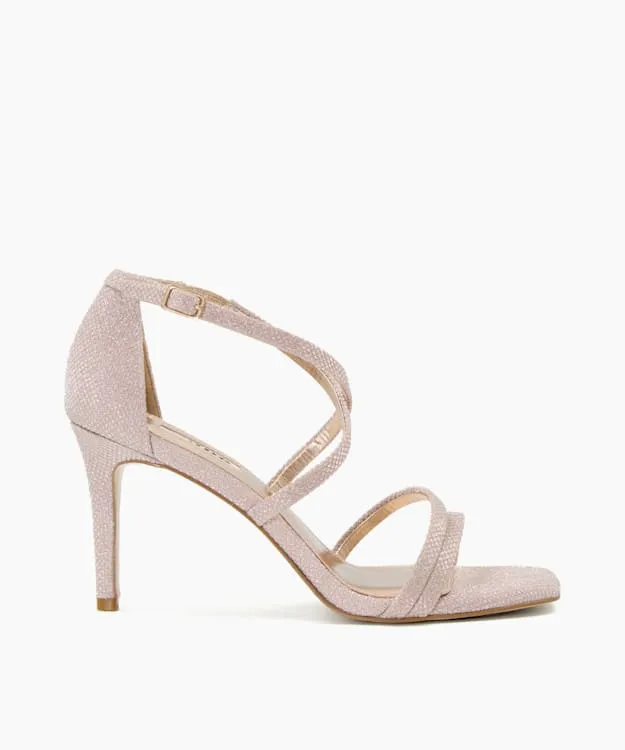 Women Dune London Heeled Sandals Square Toe High Heel Sandals Metallic