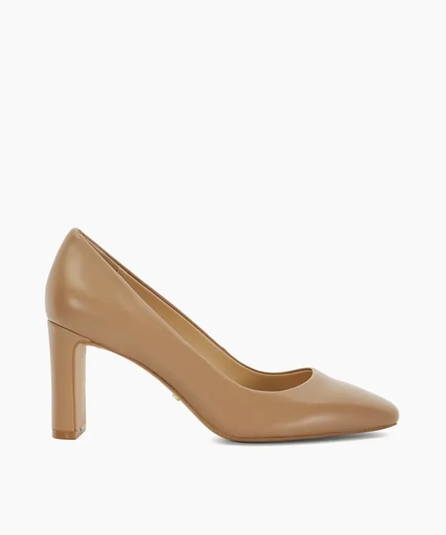 Women Dune London Heels High Block Heel Court Shoes Brown