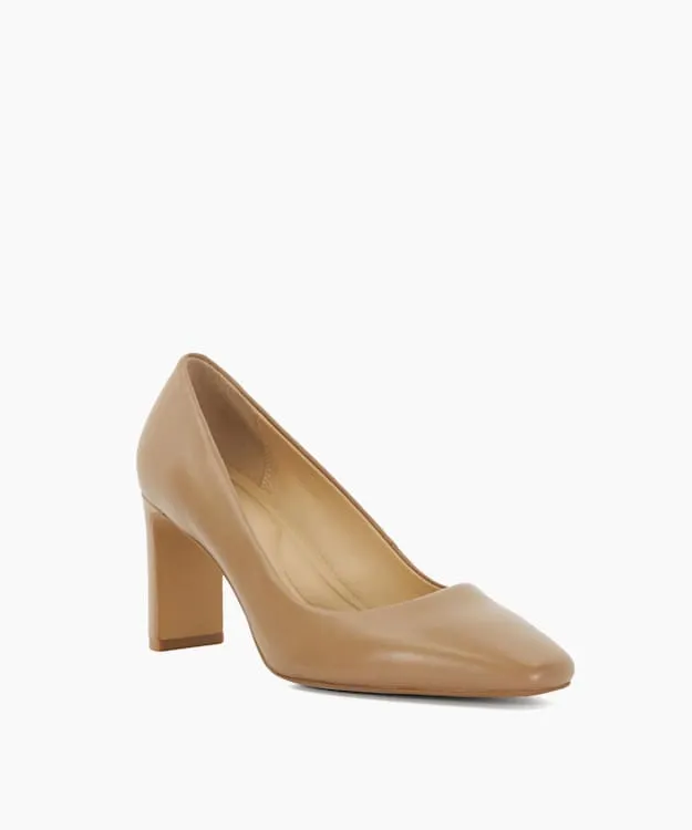 Women Dune London Heels High Block Heel Court Shoes Brown