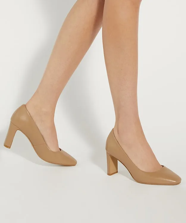 Women Dune London Heels High Block Heel Court Shoes Brown