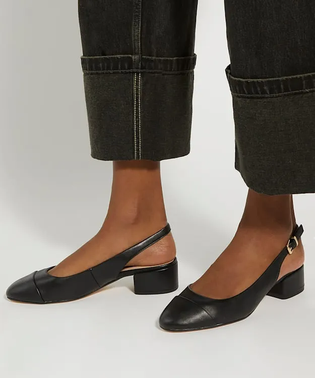 Women Dune London Heels Leather ToeCap SlingBacks Black
