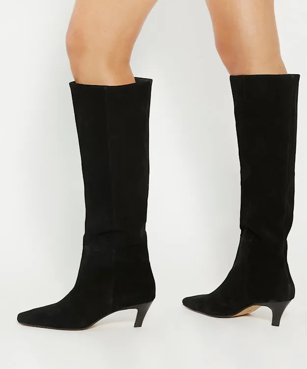 Women Dune London Knee High Boots Knee High Low Heel Boots Black