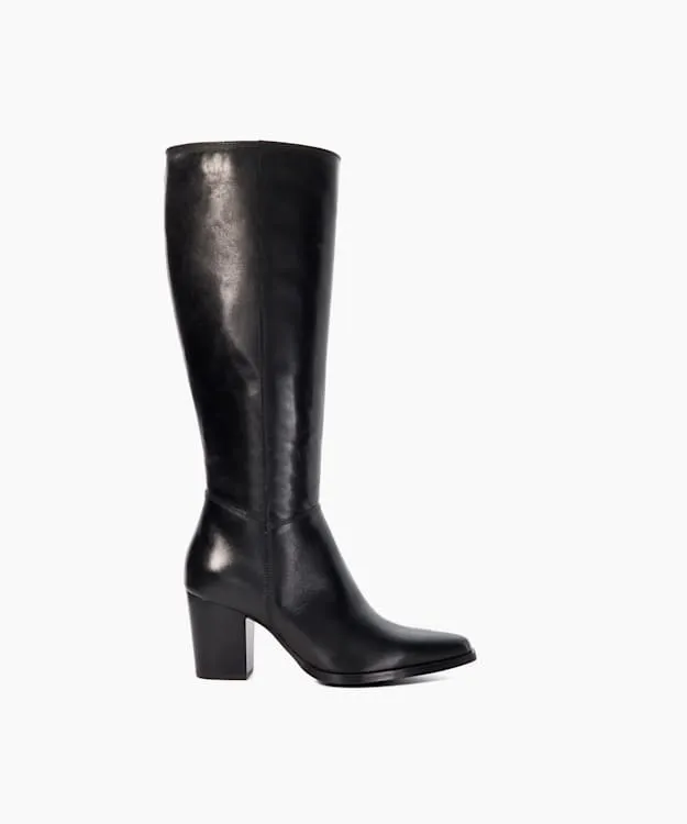 Women Dune London Knee High Boots Leather Western Knee High Boots Black