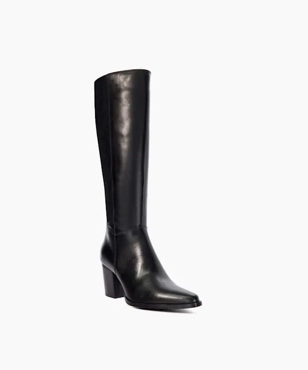 Women Dune London Knee High Boots Leather Western Knee High Boots Black