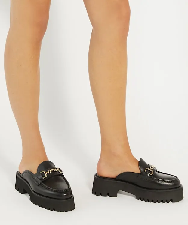 Women Dune London Loafers Chunky Branded Snaffle Trim Backless Loafer Black