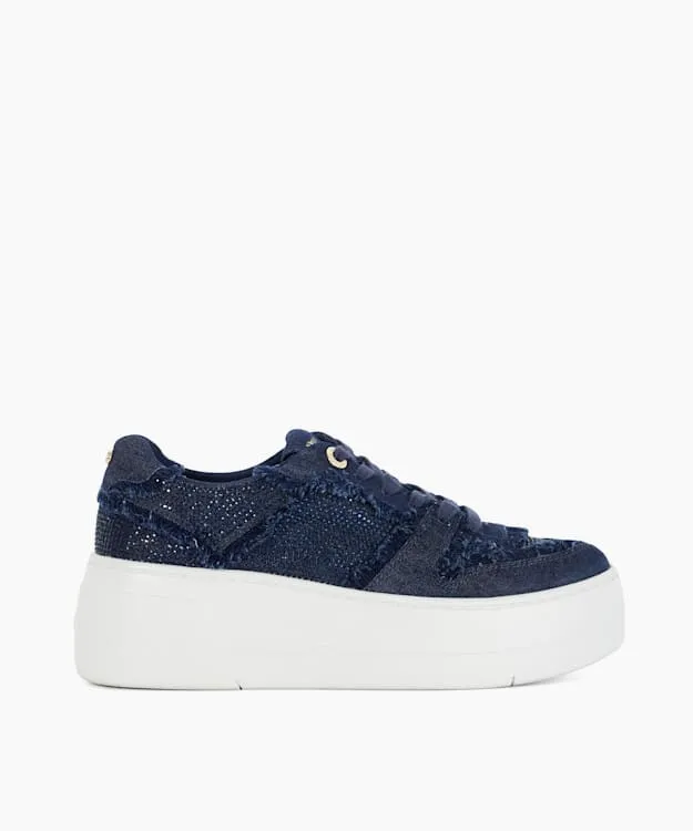 Women Dune London Trainers Lace Up Chunky Flatform Trainers Blue