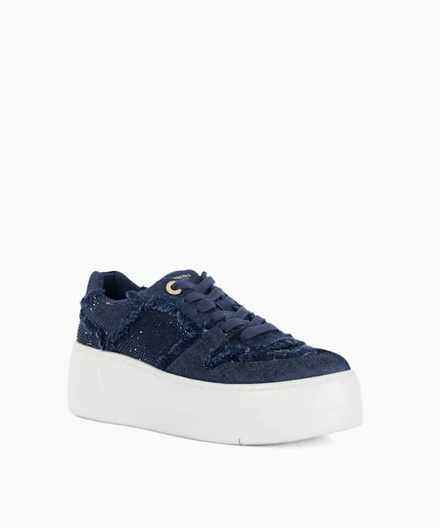 Women Dune London Trainers Lace Up Chunky Flatform Trainers Blue