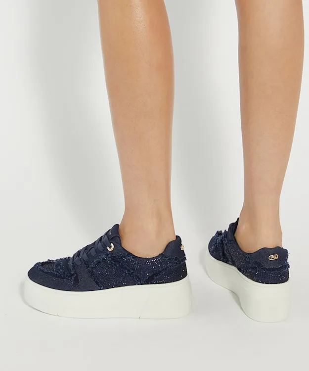Women Dune London Trainers Lace Up Chunky Flatform Trainers Blue