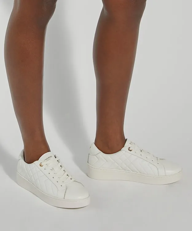 Women Dune London Trainers Quilted Platform Sole LaceUp Trainers White