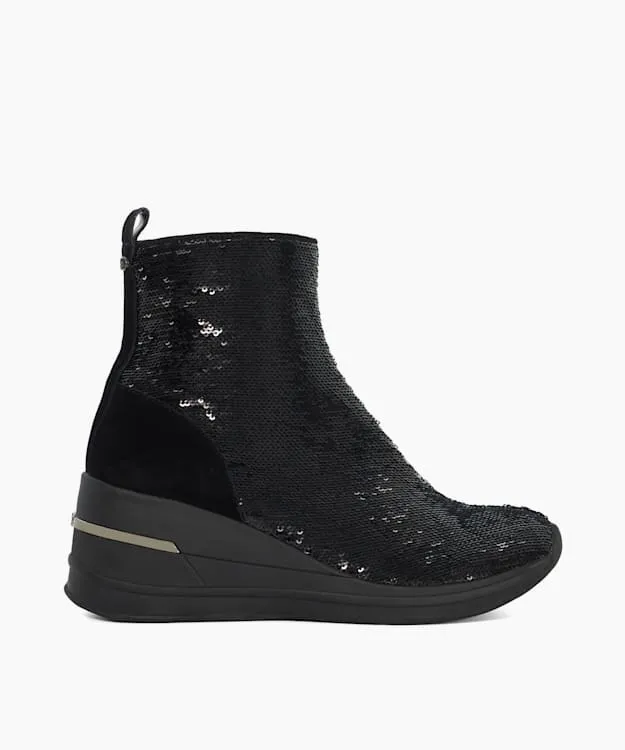 Women Dune London Trainers Wedge Heel Ankle Boots Black