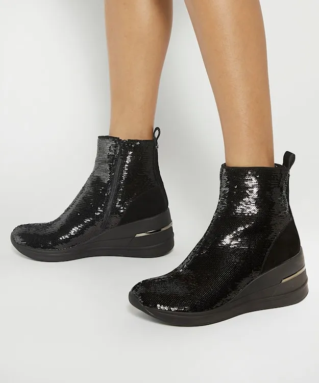 Women Dune London Trainers Wedge Heel Ankle Boots Black