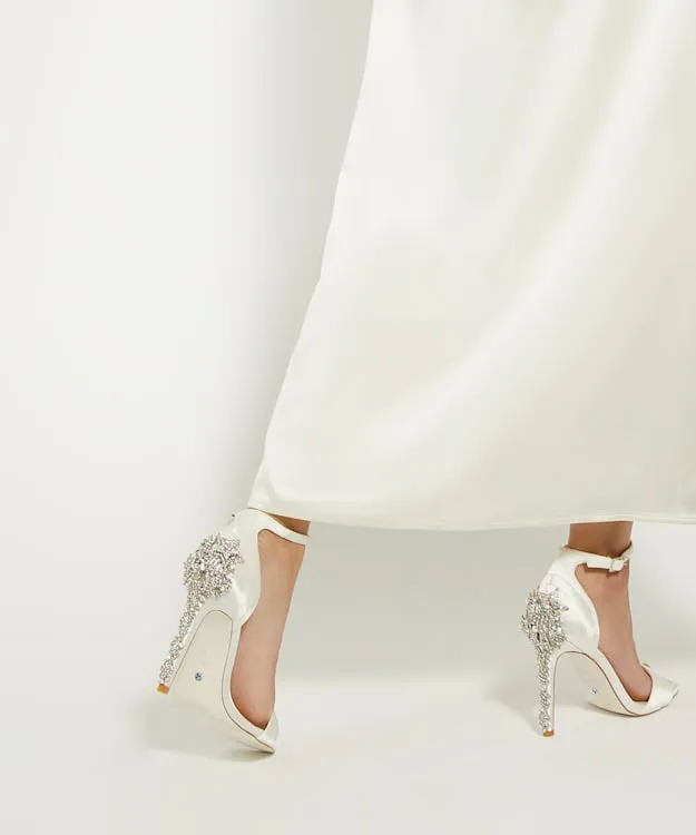 Women Dune London Wedding Shoes Jewel Heeled Wedding Sandals White