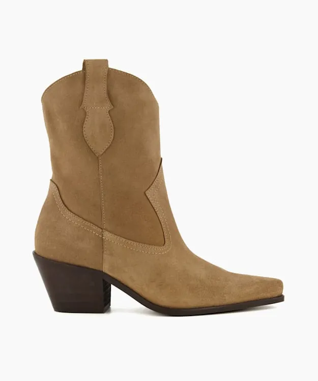 Women Dune London Western Cowboy Boots Mid Length Suede Western Boots Neutral