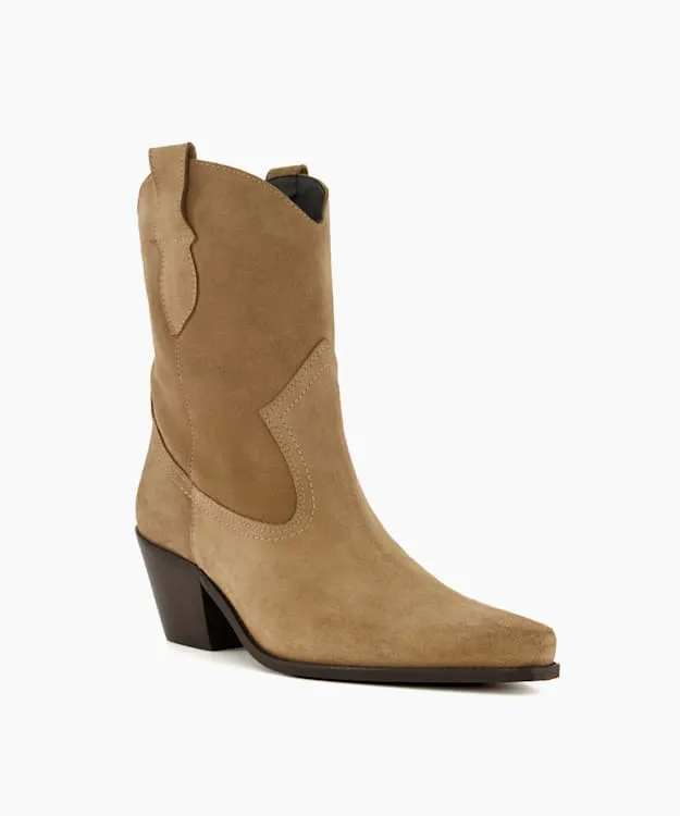Women Dune London Western Cowboy Boots Mid Length Suede Western Boots Neutral