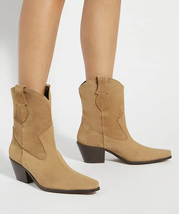 Women Dune London Western Cowboy Boots Mid Length Suede Western Boots Neutral