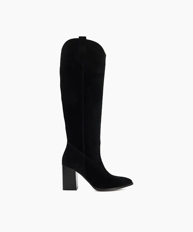 Women Dune London Western Cowboy Boots Mid Suede KneeHigh Boots Black