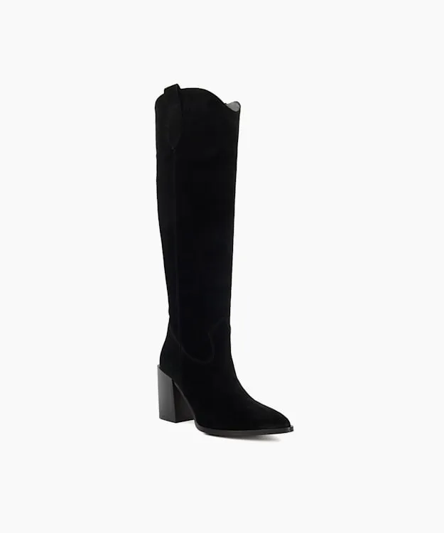 Women Dune London Western Cowboy Boots Mid Suede KneeHigh Boots Black