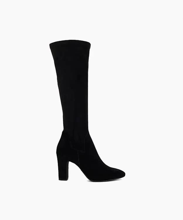 Women Dune London Wide Fit Boots Almond Toe Block Heel Boots Black